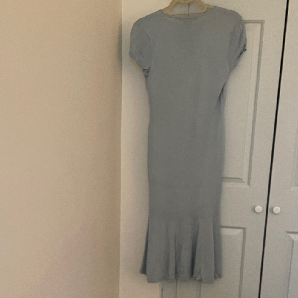 Ralph Lauren Blue Label Silk Short Sleeve Fitted Midi Dress Dusty Blue - Medium - Picture 15 of 16